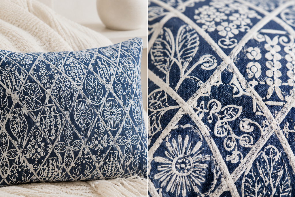 Coastal Cottage Collection Square Pillow - Indigo Trellis