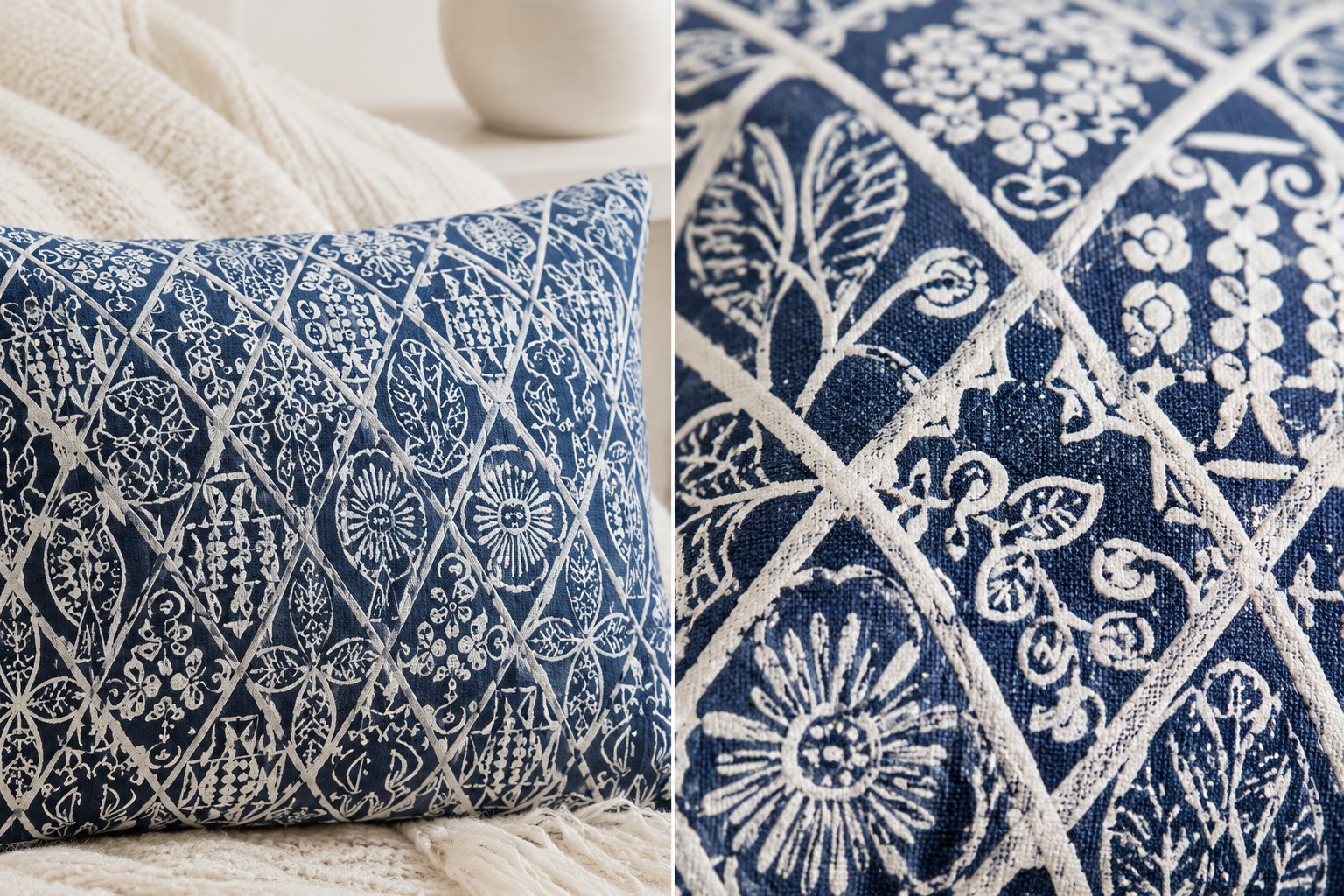 Coastal Cottage Collection Square Pillow - Indigo Trellis