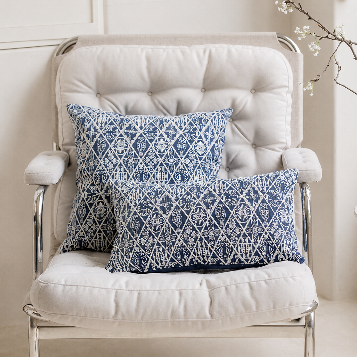 Coastal Cottage Collection Square Pillow - Indigo Trellis