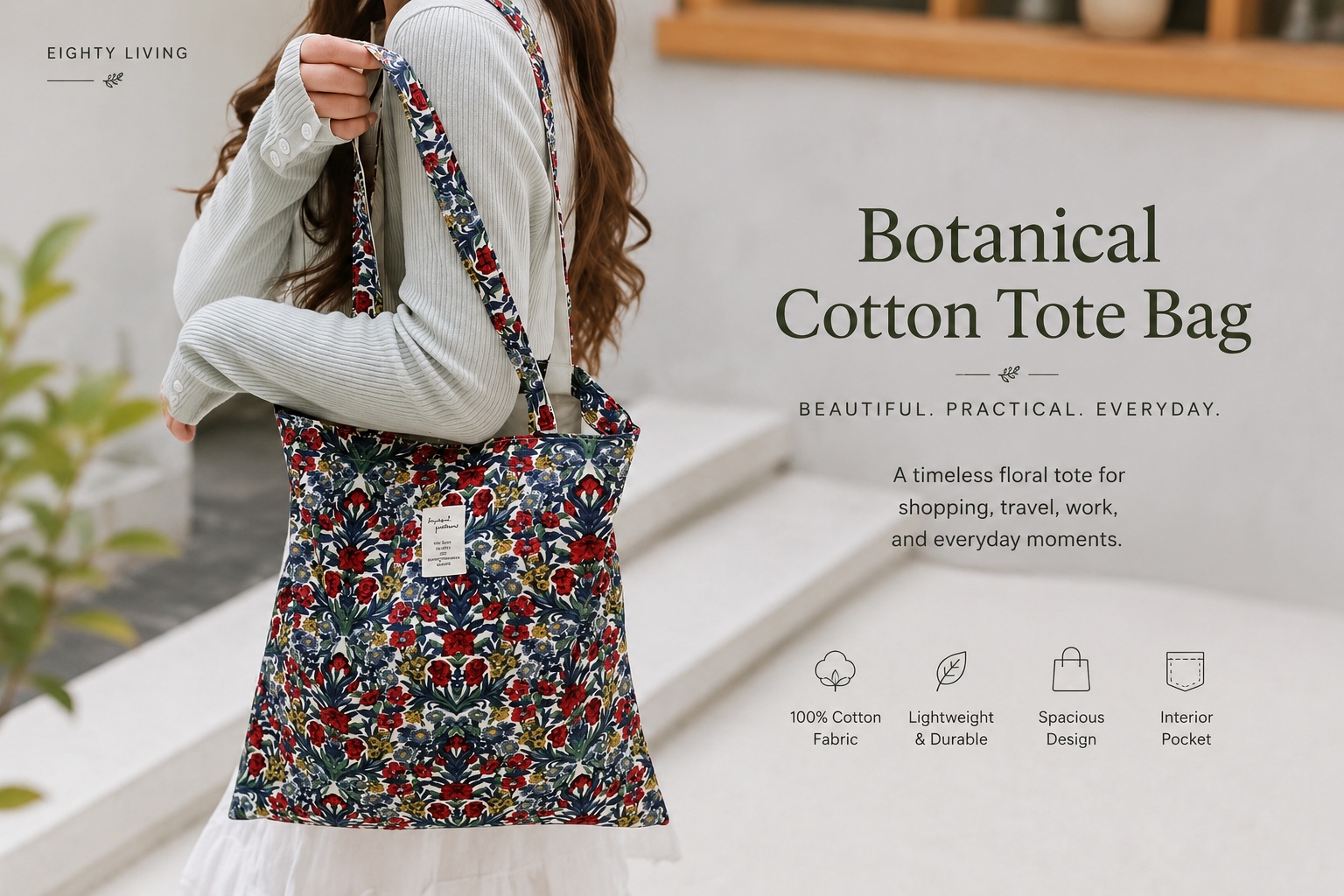 Eighty Living™ Botanical Collection - Rosewood Garden Tote Bag