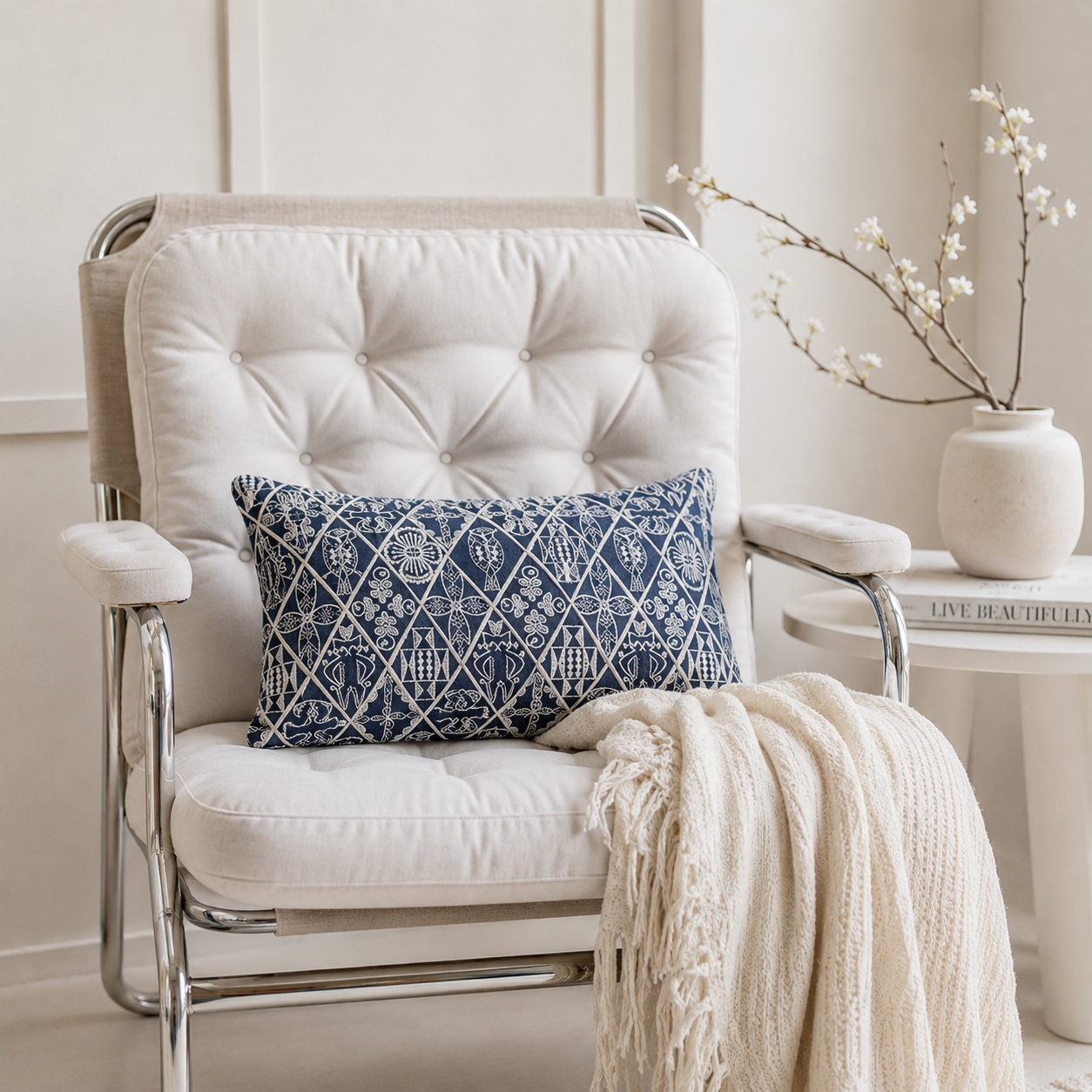 Coastal Cottage Collection Square Pillow - Indigo Trellis